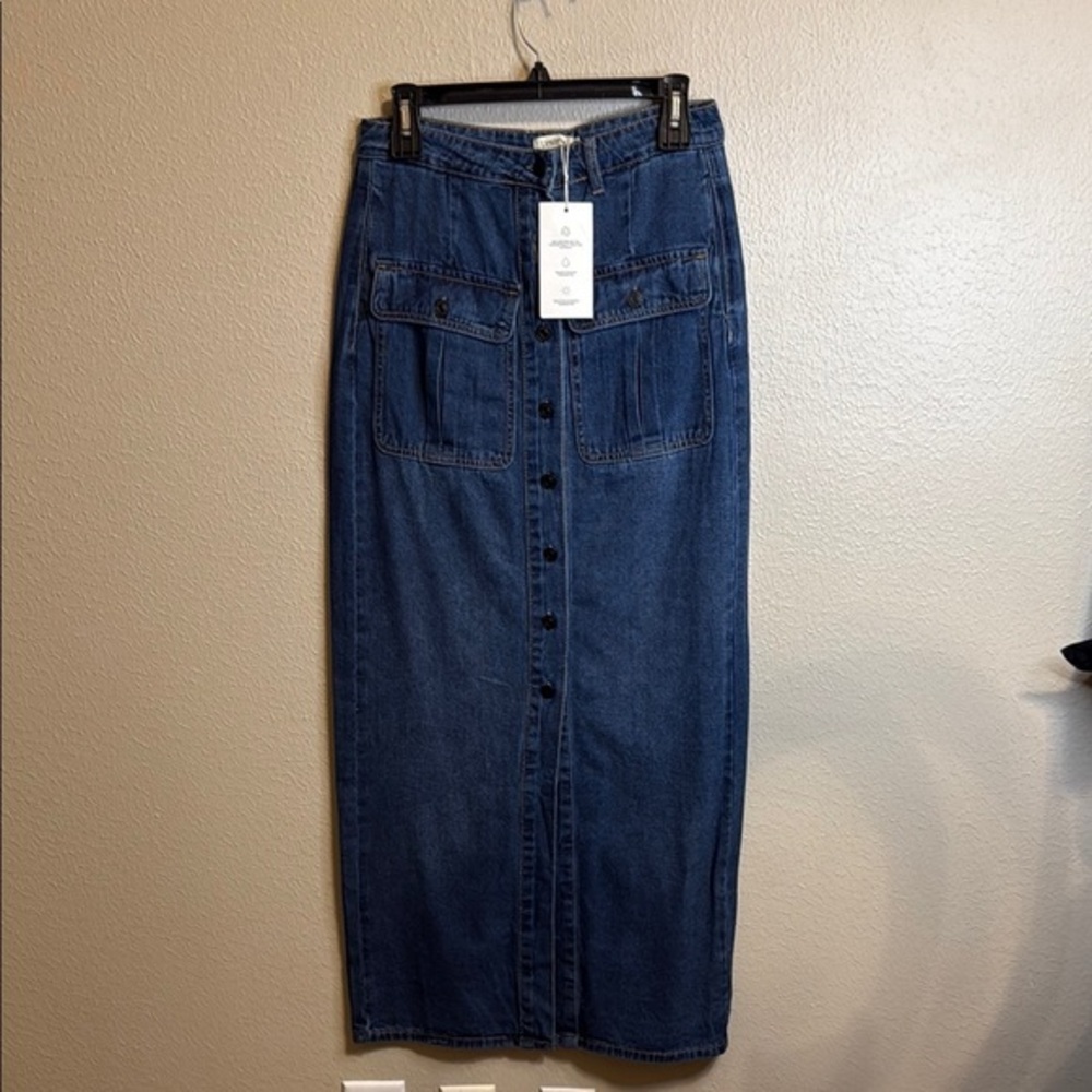 Denim Button-Front Maxi Skirt